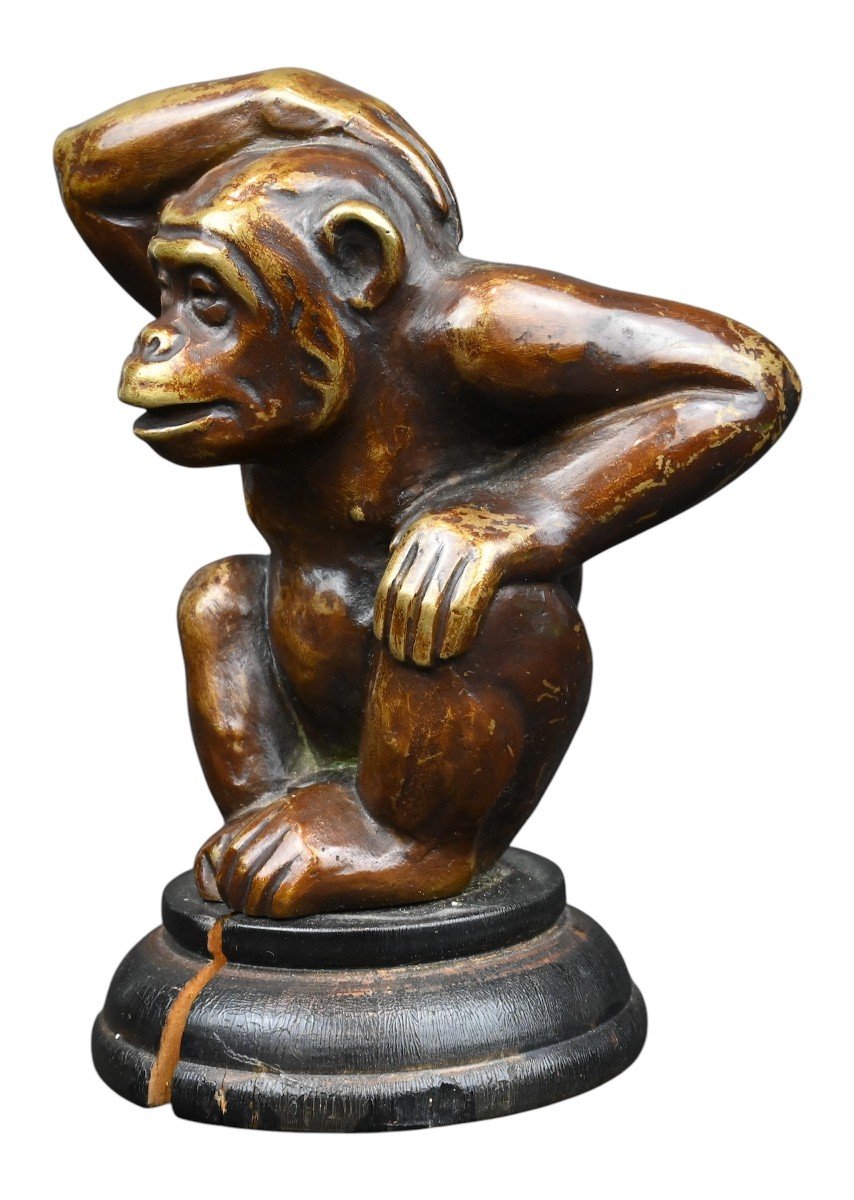 Svend Lindhart - Bronze Monkey On Wood Base - Denmark Mid-20th Century-photo-1